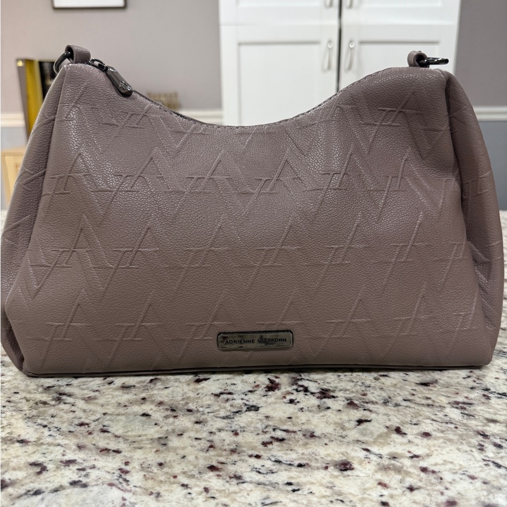 Adrienne Vittadini Embossed Taupe Hobo Bag